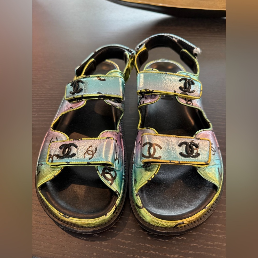 Chanel leather multi color dad sandals; worn 5x - Picture 2 of 9